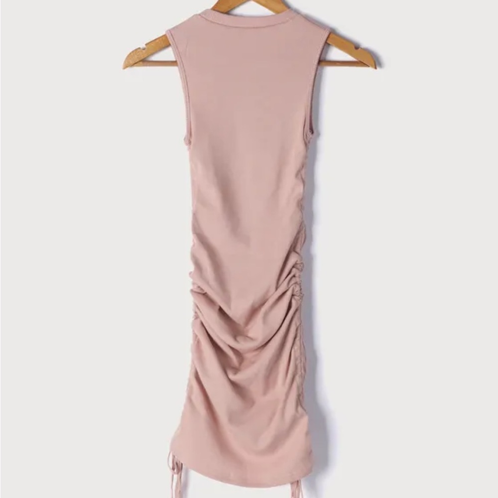 Lulus ribbed drawstring ruched bodycon dress in dusty pink - Picture 6 of 9